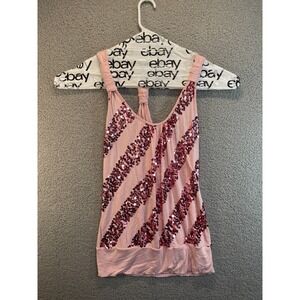 6‎ DEGREES  Pink Sequins Soft Knit Halter TANK TOP  Size M